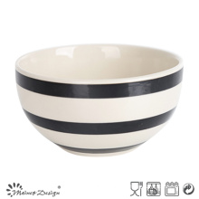 Black &amp; White Strip 13.5cm Grano De Arroz Bowl Pintura De La Mano